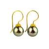 18K Bali Golden Pink Green Tahitian Pearl Hook Earrings