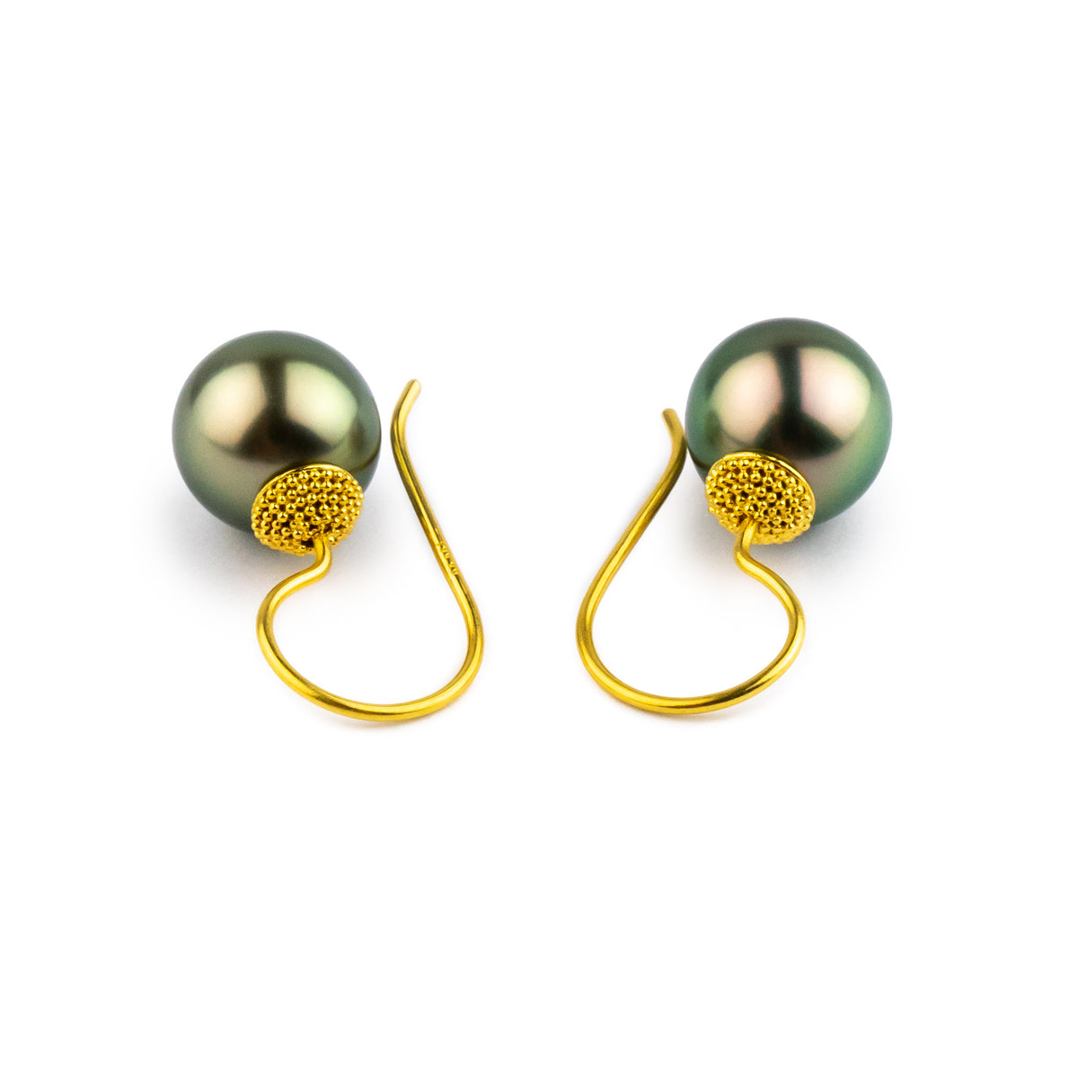 18K Bali Golden Pink Green Tahitian Pearl Hook Earrings