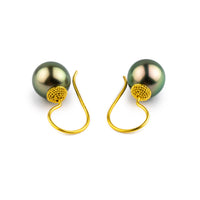 18K Bali Golden Pink Green Tahitian Pearl Hook Earrings