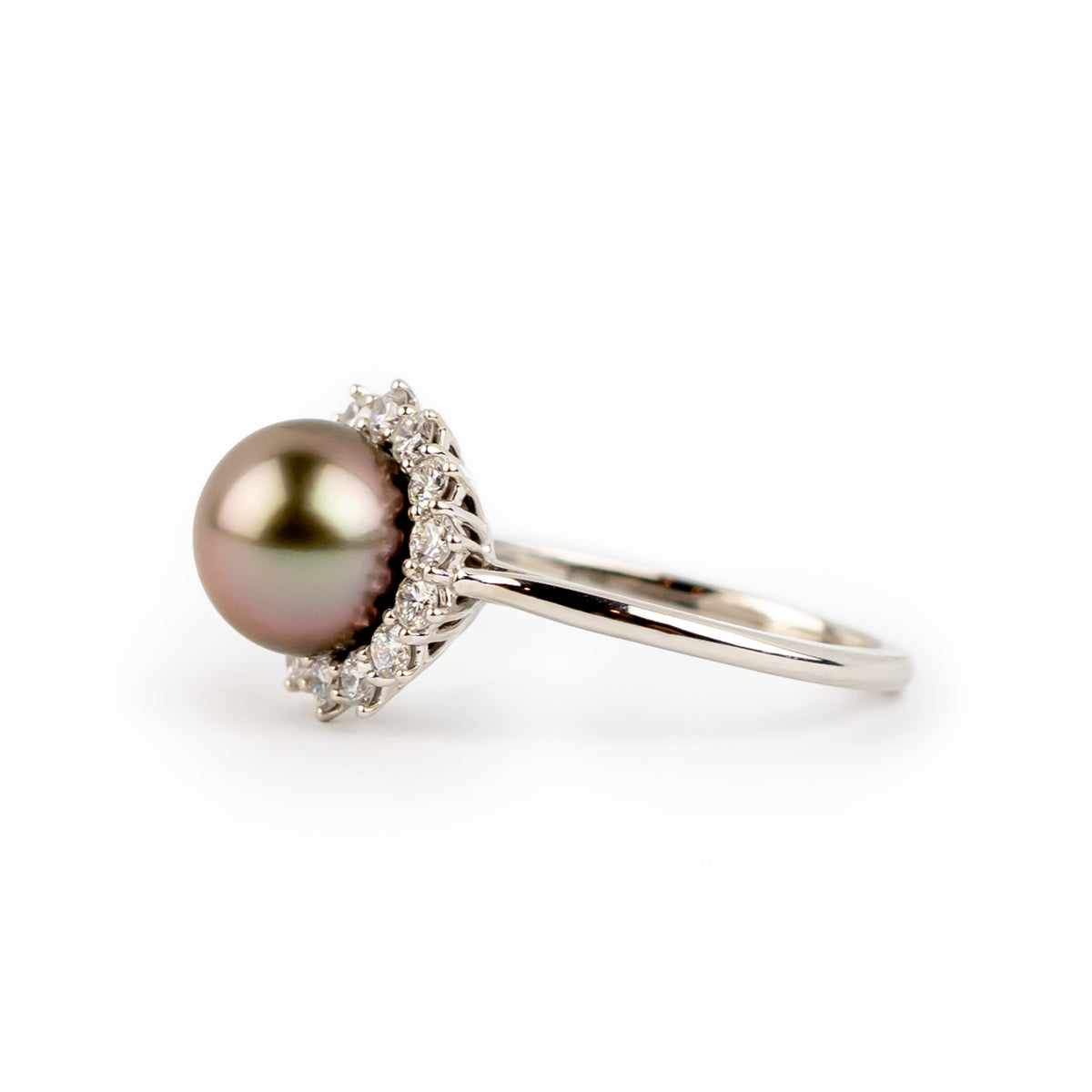 Tahitian Pearl & Diamond Soleil Ring on 14K White Gold