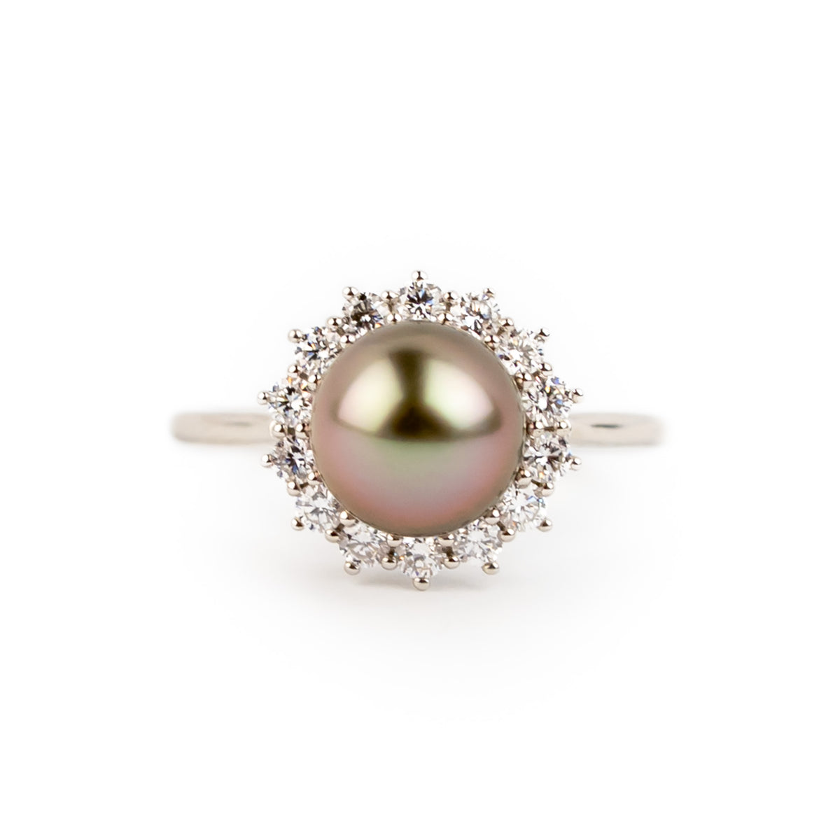 Tahitian Pearl & Diamond Soleil Ring on 14K White Gold