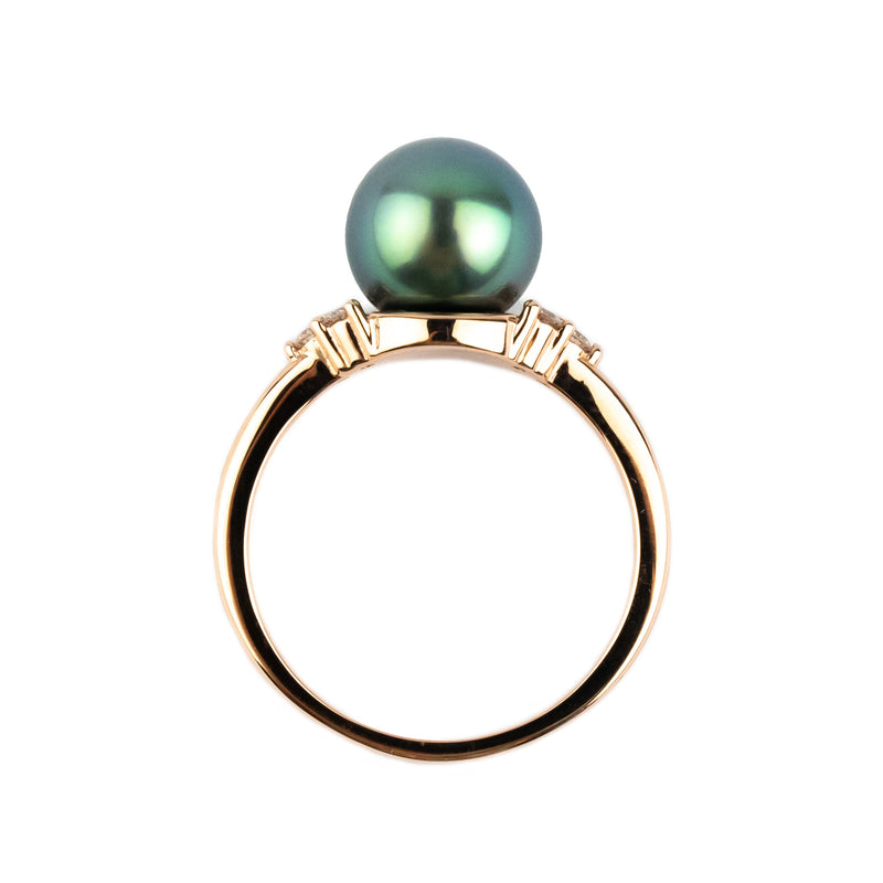 Tahitian Pearl & Diamond Toru Ring on 14K Rose Gold