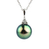 Indigo Peacock Tahitian Pearl & Diamond Toru Necklace on 14K White Gold