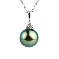 Indigo Peacock Tahitian Pearl & Diamond Toru Necklace on 14K White Gold