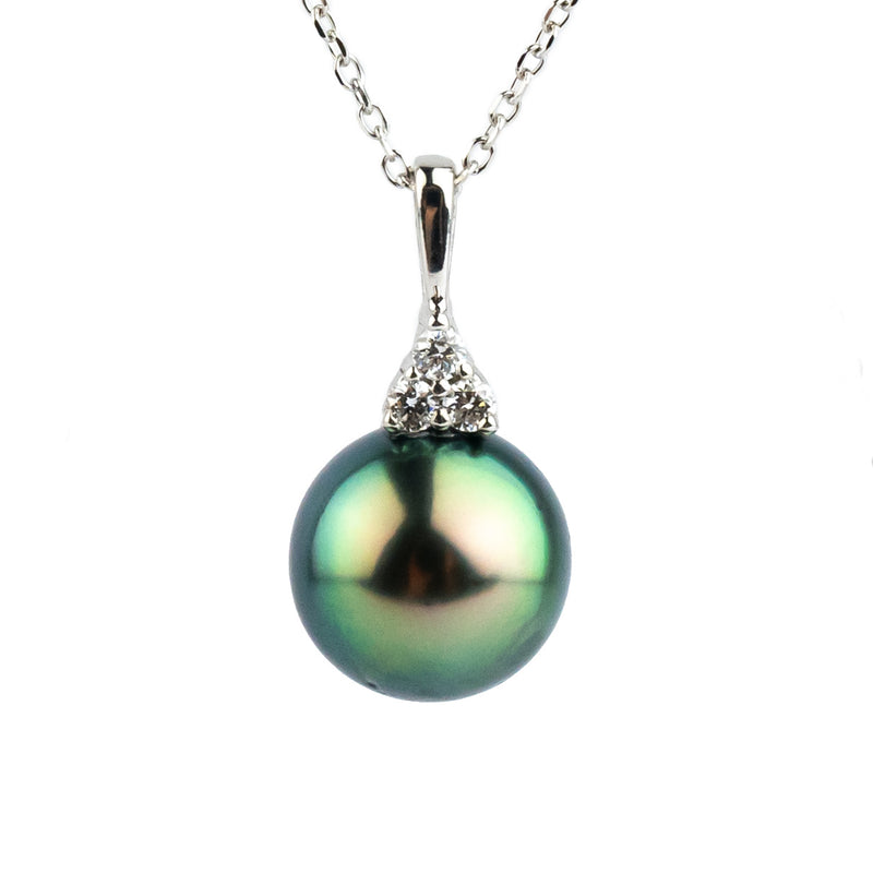 Indigo Peacock Tahitian Pearl & Diamond Toru Necklace on 14K White Gold