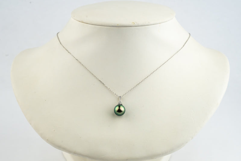 Indigo Peacock Tahitian Pearl & Diamond Toru Necklace on 14K White Gold