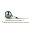 Indigo Peacock Tahitian Pearl & Diamond Toru Necklace on 14K White Gold