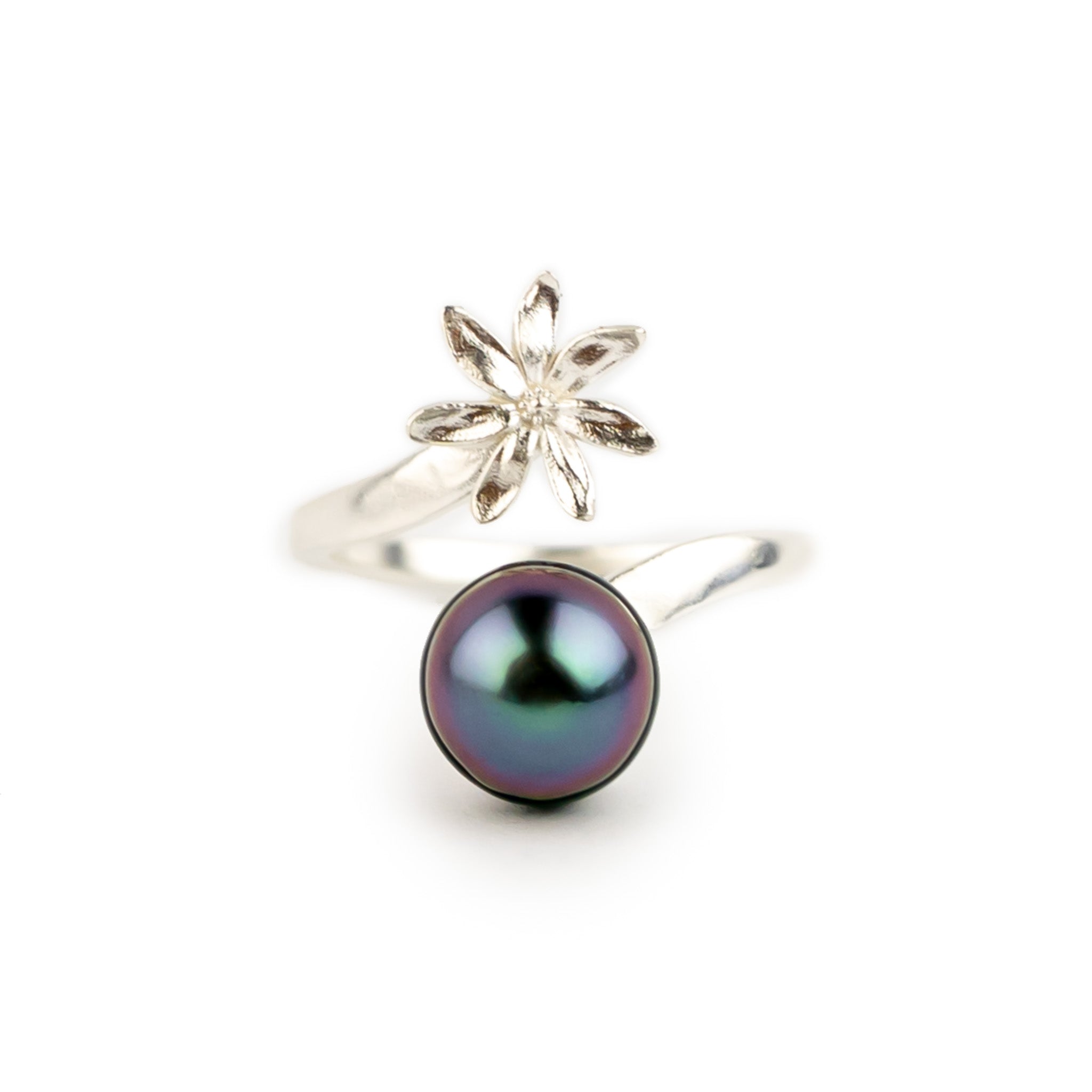 Flashy Violet Tiaré Sterling Silver Tahitian Pearl Ring