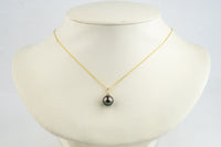 Pink Green Tahitian Pearl & Diamond Toru Necklace on 14K Yellow Gold
