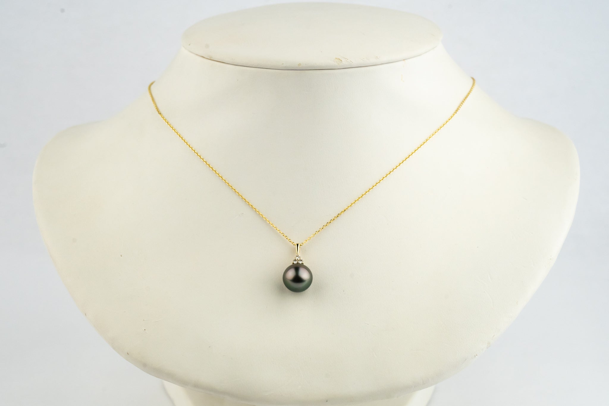 Pink Green Tahitian Pearl & Diamond Toru Necklace on 14K Yellow Gold