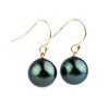 Indigo Green Tahitian Pearl Dangle Earrings on 14K Rose Gold