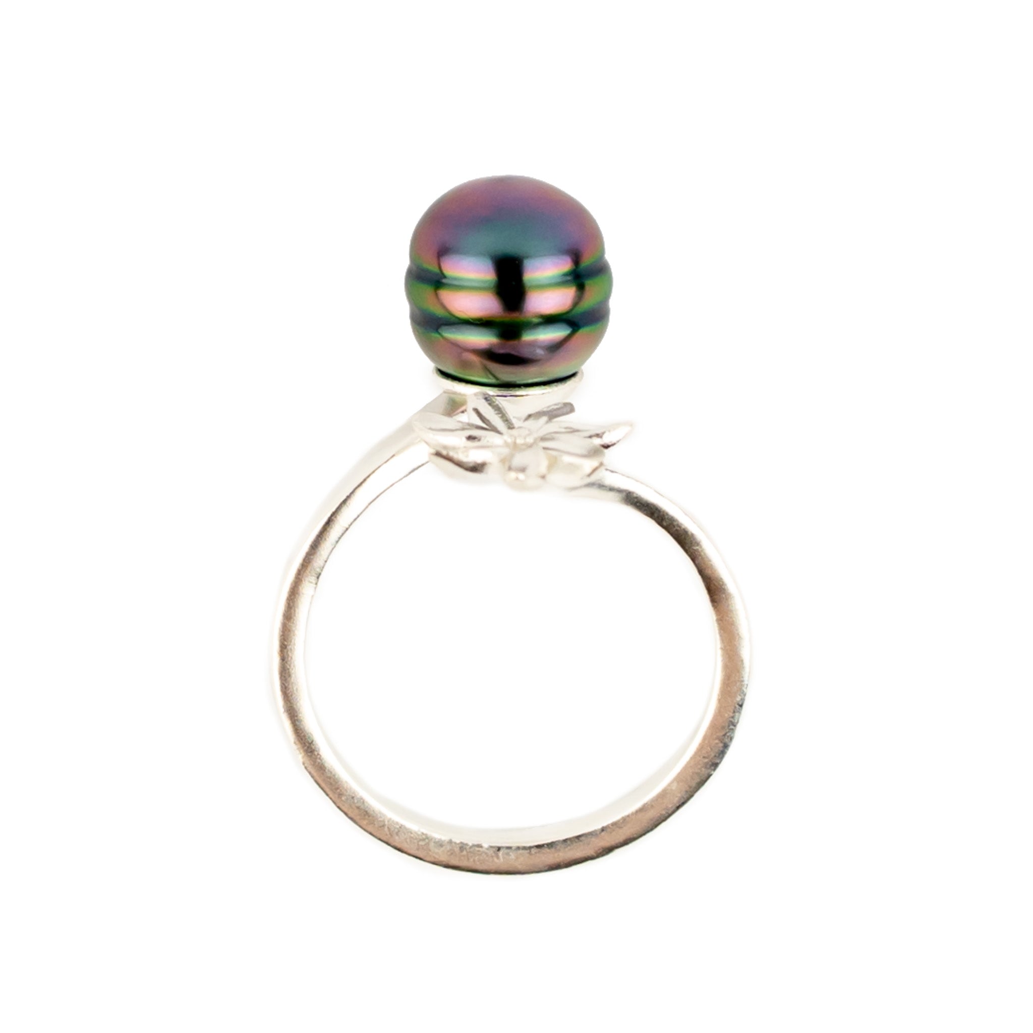 Flashy Violet Tiaré Sterling Silver Tahitian Pearl Ring