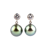 Tahitian Pearl & Diamond Nova Earrings on 14K White Gold