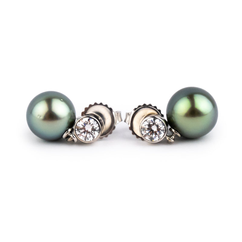 Tahitian Pearl & Diamond Nova Earrings on 14K White Gold