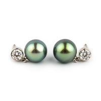 Tahitian Pearl & Diamond Nova Earrings on 14K White Gold