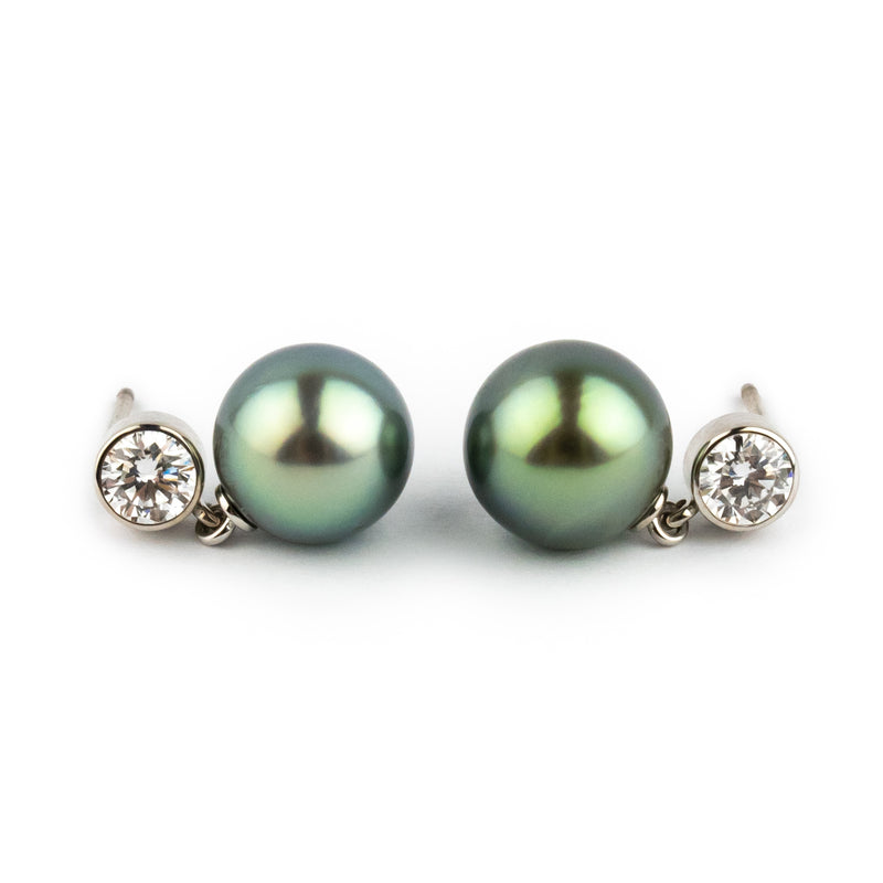 Tahitian Pearl & Diamond Nova Earrings on 14K White Gold