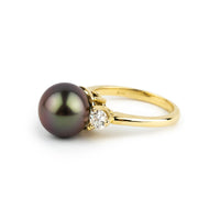 Tahitian Pearl & Diamond Bisou Ring on 14K Yellow Gold