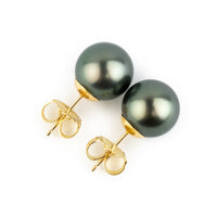 Peacock Green 10.2-10.7mm Tahitian Pearl Statement Stud Earrings