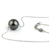 Dark Pink Green 10.2mm Tahitian Pearl Solitaire Necklace on 14K White Gold