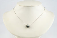 Dark Pink Green 10.2mm Tahitian Pearl Solitaire Necklace on 14K White Gold