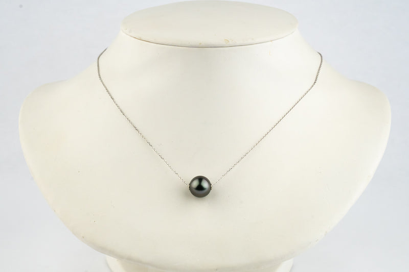 Dark Pink Green 10.2mm Tahitian Pearl Solitaire Necklace on 14K White Gold
