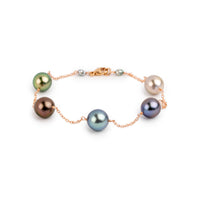 Jewel Tones Tahitian Pearl Tin Cup Bracelet on 14k Rose Gold