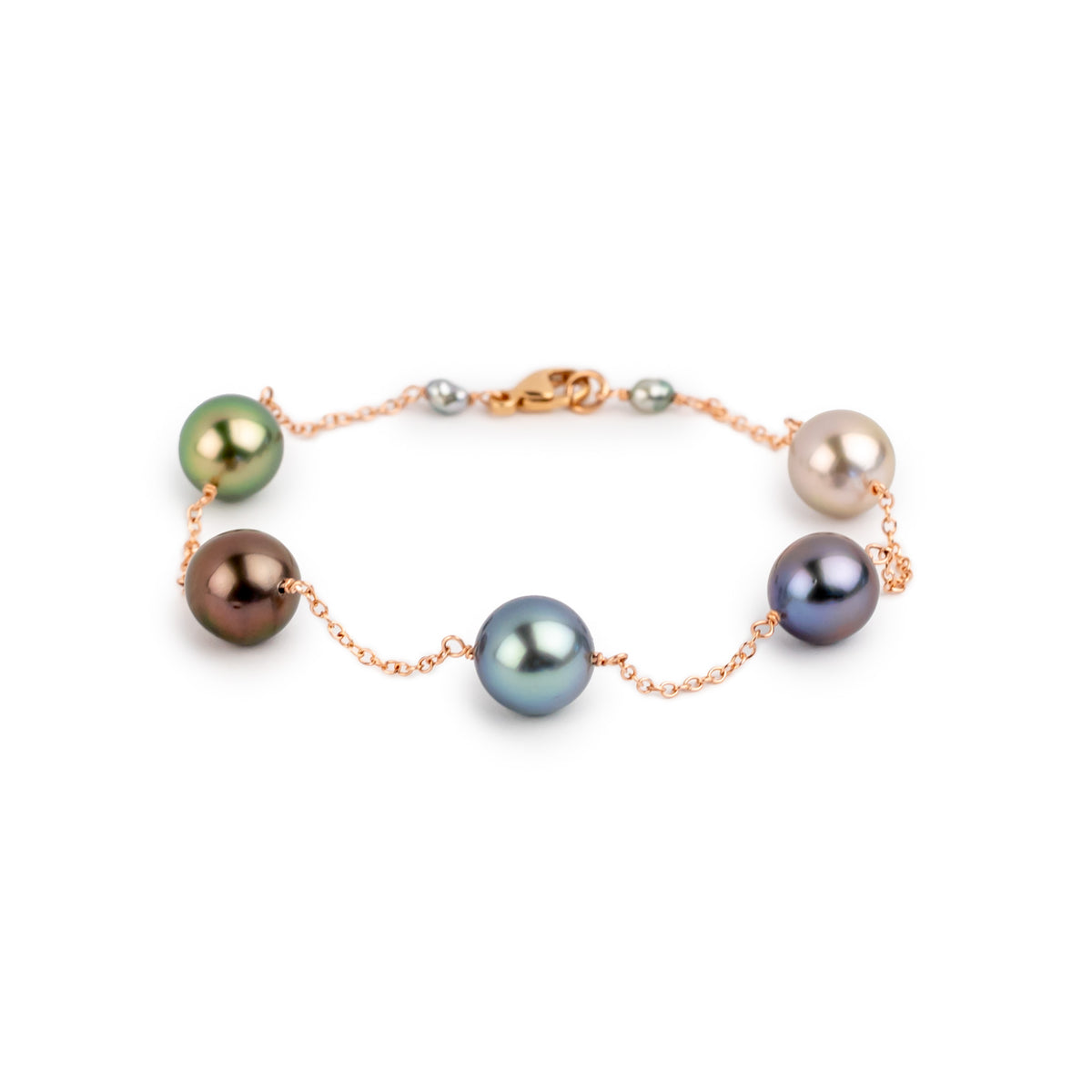 Jewel Tones Tahitian Pearl Tin Cup Bracelet on 14k Rose Gold