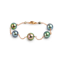 Hydrangea Bloom Tahitian Pearl Tin Cup Bracelet on 14k Rose Gold