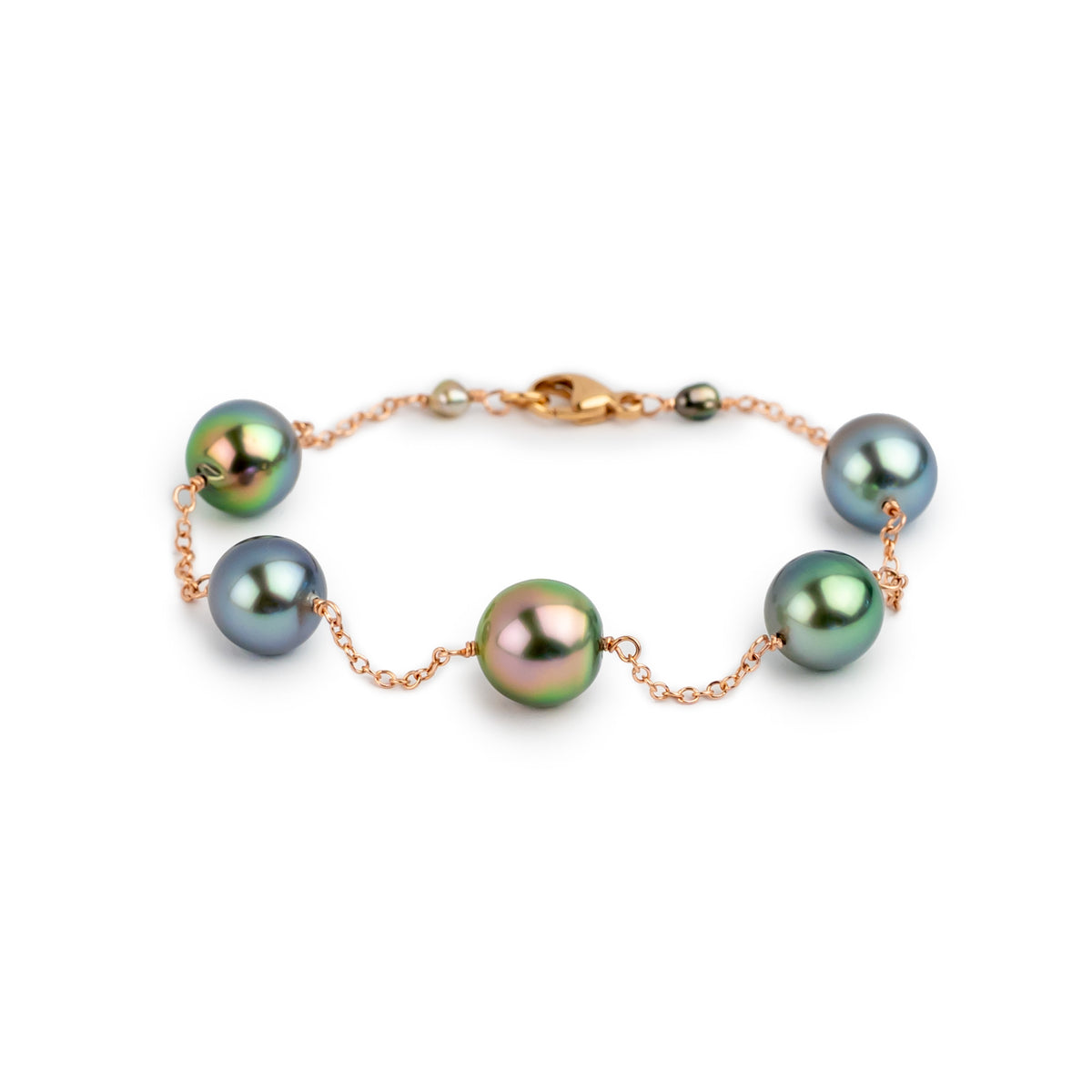 Hydrangea Bloom Tahitian Pearl Tin Cup Bracelet on 14k Rose Gold