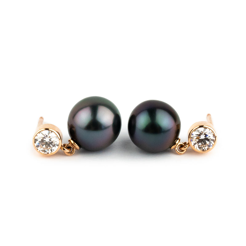 Tahitian Pearl & Diamond Nova Earrings on 14K Rose Gold