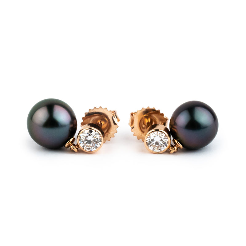 Tahitian Pearl & Diamond Nova Earrings on 14K Rose Gold