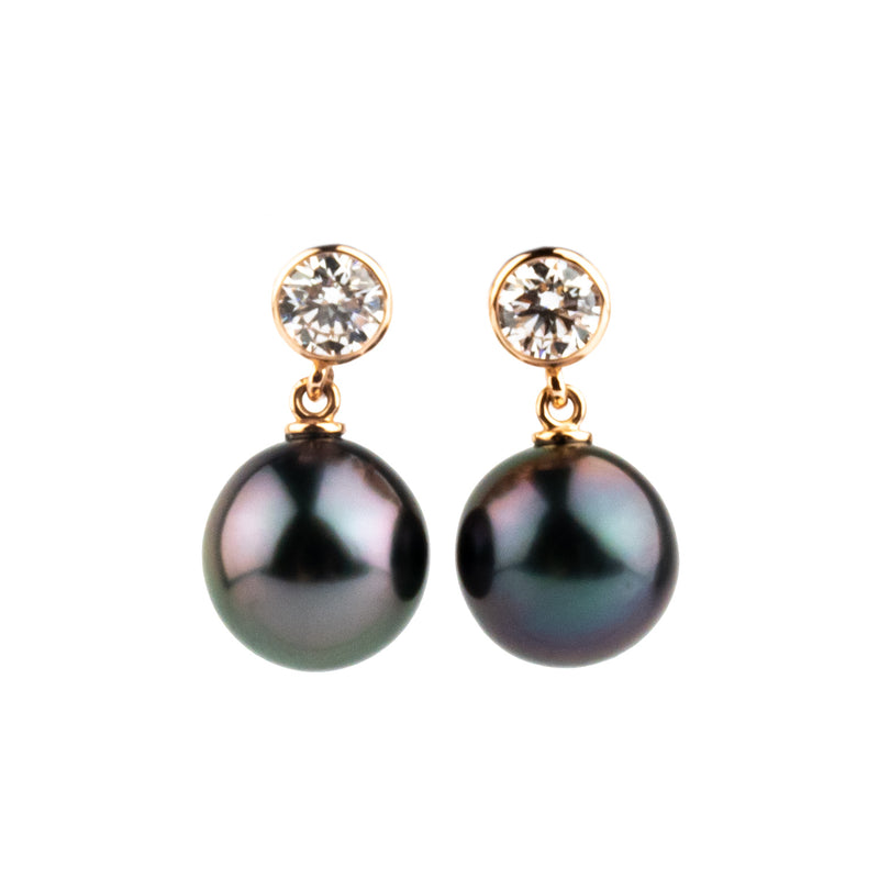 Tahitian Pearl & Diamond Nova Earrings on 14K Rose Gold