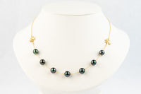 Tropical Midnight Septima Tiaré Tin-Cup Tahitian Pearl Necklace on 14k Yellow Gold