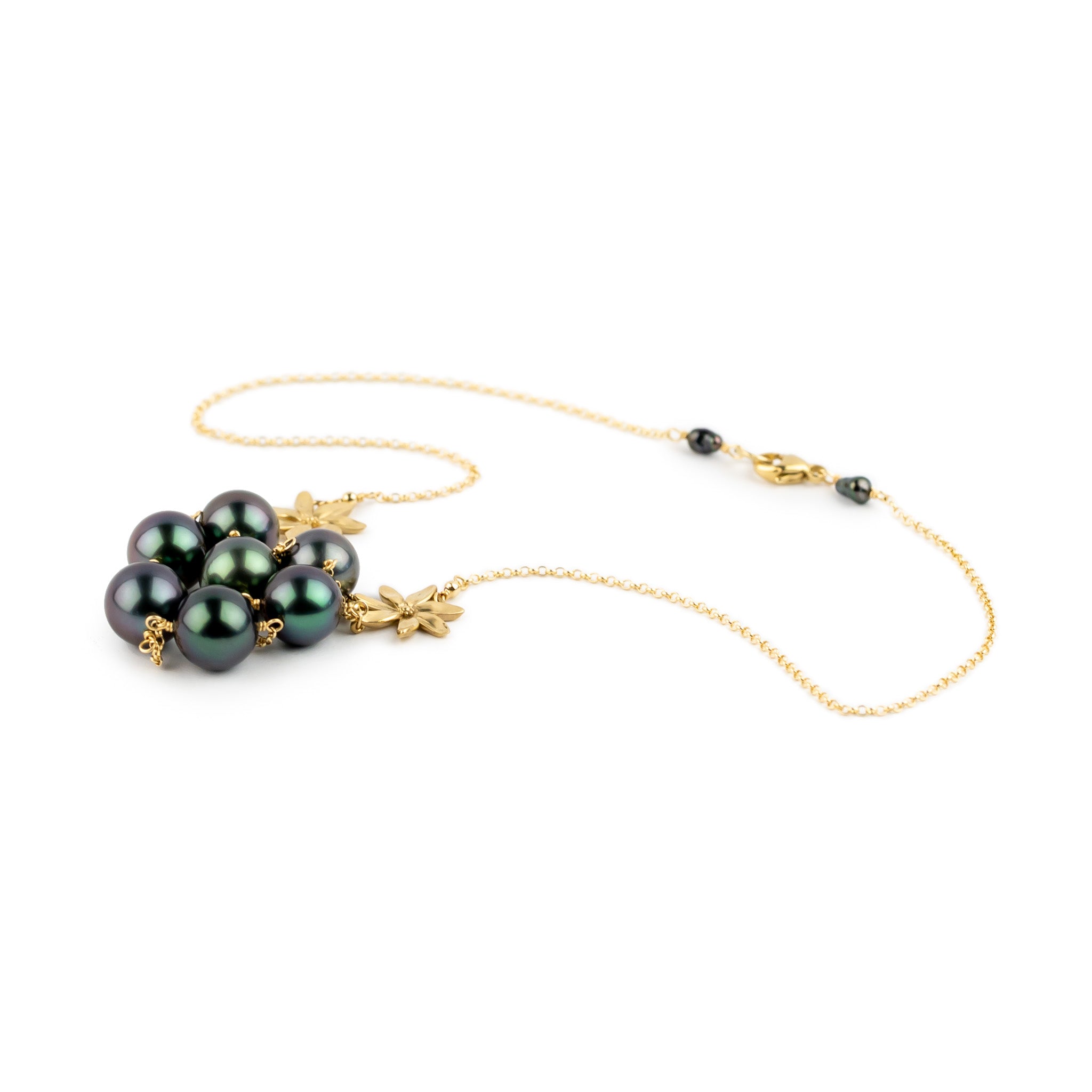 Tropical Midnight Septima Tiaré Tin-Cup Tahitian Pearl Necklace on 14k Yellow Gold
