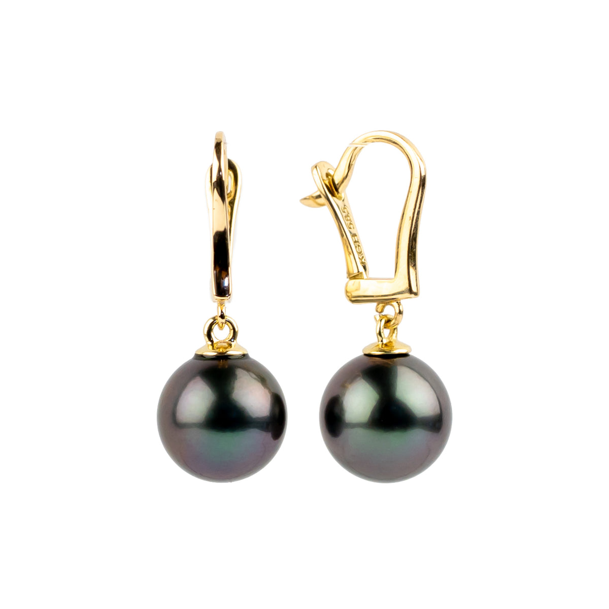 Purple Eclipse 9.6mm Tahitian Pearl Lever Back Earrings on 14K Yellow Gold