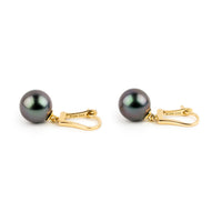 Purple Eclipse 9.6mm Tahitian Pearl Lever Back Earrings on 14K Yellow Gold