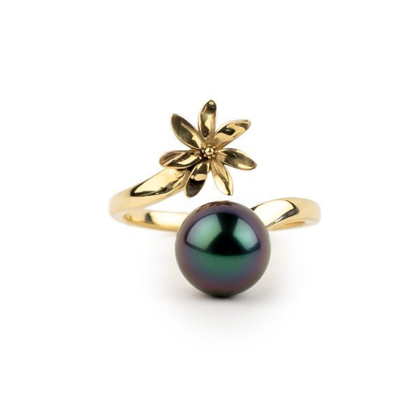 Violet Turquoise Tiaré 14K Gold Tahitian Pearl Ring