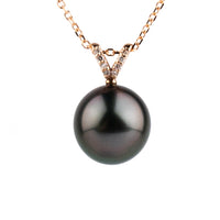 Deep Plum Tahitian Pearl & Diamond Hoa Necklace on 14K Rose Gold
