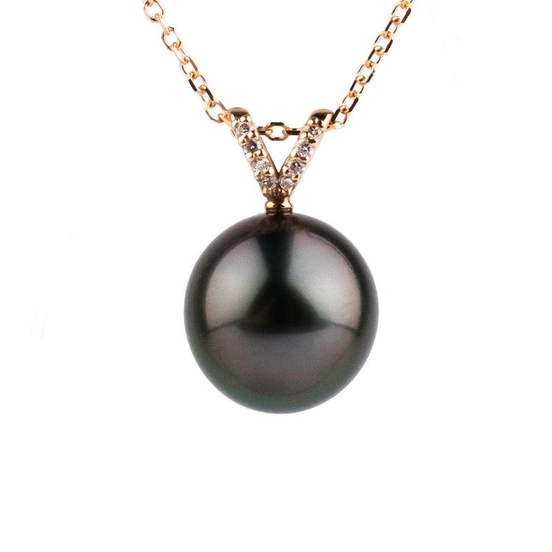 Deep Plum Tahitian Pearl & Diamond Hoa Necklace on 14K Rose Gold