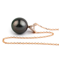 Deep Plum Tahitian Pearl & Diamond Hoa Necklace on 14K Rose Gold