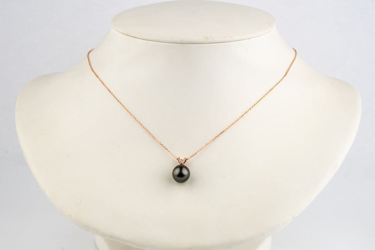 Deep Plum Tahitian Pearl & Diamond Hoa Necklace on 14K Rose Gold