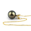 Iridescent Green Tahitian Pearl & Diamond Hoa Necklace on 14K Yellow Gold