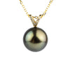 Iridescent Green Tahitian Pearl & Diamond Hoa Necklace on 14K Yellow Gold