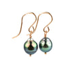 Indigo Green Peacock Circled Tahitian Pearl Dangles on 14/20 Rose Gold-Filled