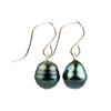 Indigo Green Circled Tahitian Pearl Dangles on Sterling Silver