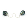 Indigo Green Circled Tahitian Pearl Dangles on Sterling Silver