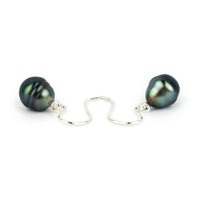Indigo Green Circled Tahitian Pearl Dangles on Sterling Silver