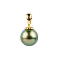 Glowing Green 10.5mm Tahitian Pearl Pendant on 14K Yellow Gold