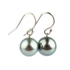Silvery Blue Pink Tahitian Pearl Dangle Earrings on 14K White Gold