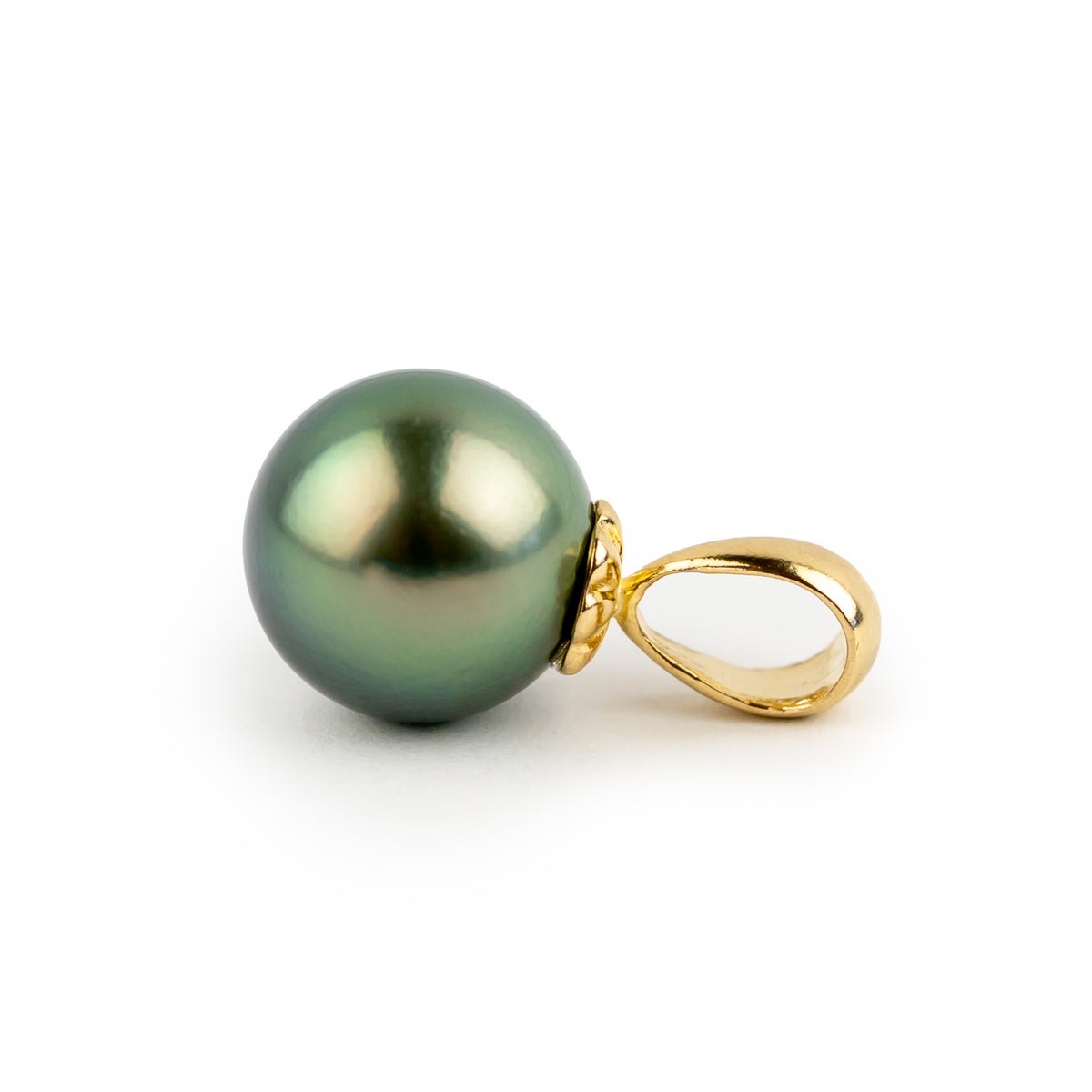 Glowing Green 10.5mm Tahitian Pearl Pendant on 14K Yellow Gold